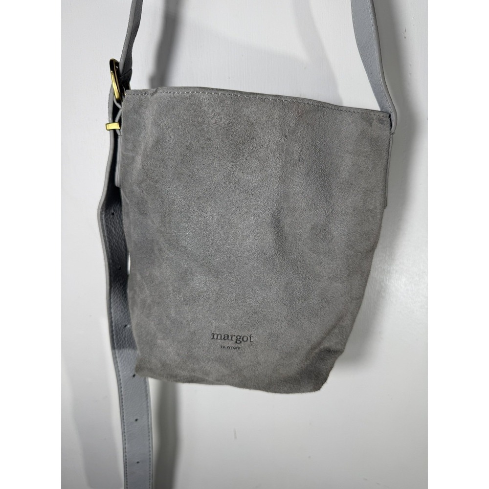 Margot New York Kaye Mini Bucket Bag Suede Gray Leather Crossbody Purse